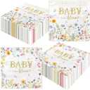 CMUSKO Baby in Bloom Themed 24pcs Floral Napkins - Girls Baby Shower Party - White with Pink Floral Prints - Paper - 13x13 inches