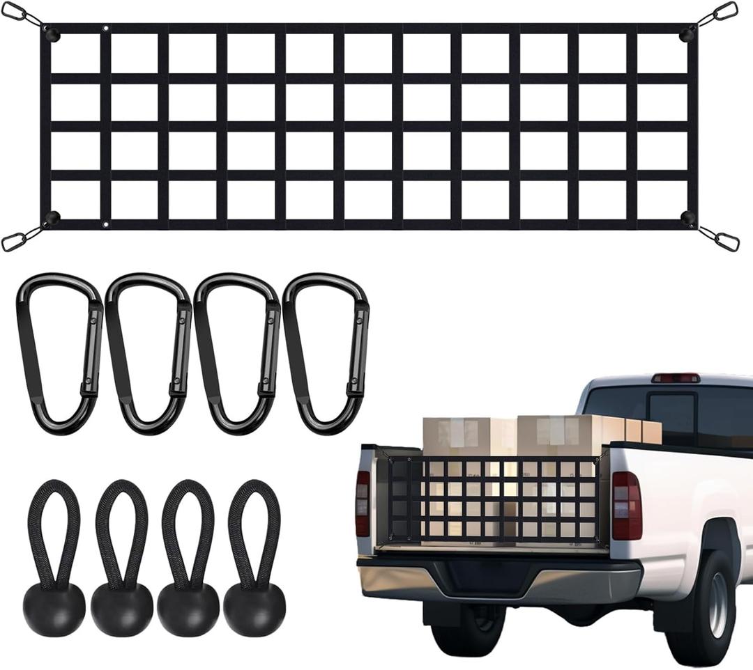 Tailgate Net for Most Mid Size Truck - Cargo Net Compatible with Ford, Chevy, Dodge,Ram - Tail Gate Extender Nets for Pickup Truck Bed (50" x 15")