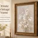 Vintage Gold Framed Floral Canvas Wall Art, Soft White Blossom Botanical Oil Painting Print, Retro Neutral Floral Wall Decor, Rustic Farmhouse Poster Artwork for Living Room Bedroom Bathroom, 16x24in
