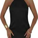 OYOANGLE Women's Sleeveless Tie Backless Halter Short Dress Party Bodycon Pencil Going Out Dresses Black Small