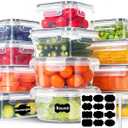 24-Piece PVC-Free BPA-Free Food-Grade Plastic Kitchen Set (12 Containers + 12 Lids), Leakproof Airtight Reusable Meal Prep & Food Storage Containers, Microwave and Dishwasher Safe