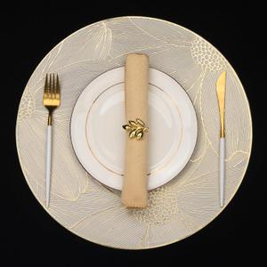 Evevda Gold Vinyl Placemats Set of 6 Flower Placemats Round 15 inch Dining Table Mats for Kitchen Tables Restaurants Dinners Weddings Gatherings