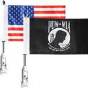 2 Pack Motorcycle Flag Pole Mount Kits Compatible For Harley Touring Spring Honda Gold Wing With Tour Pak 1/2'' Luggage Rack (Chrome Flagpole+Red US Flag+Black Pow Mia Flag)