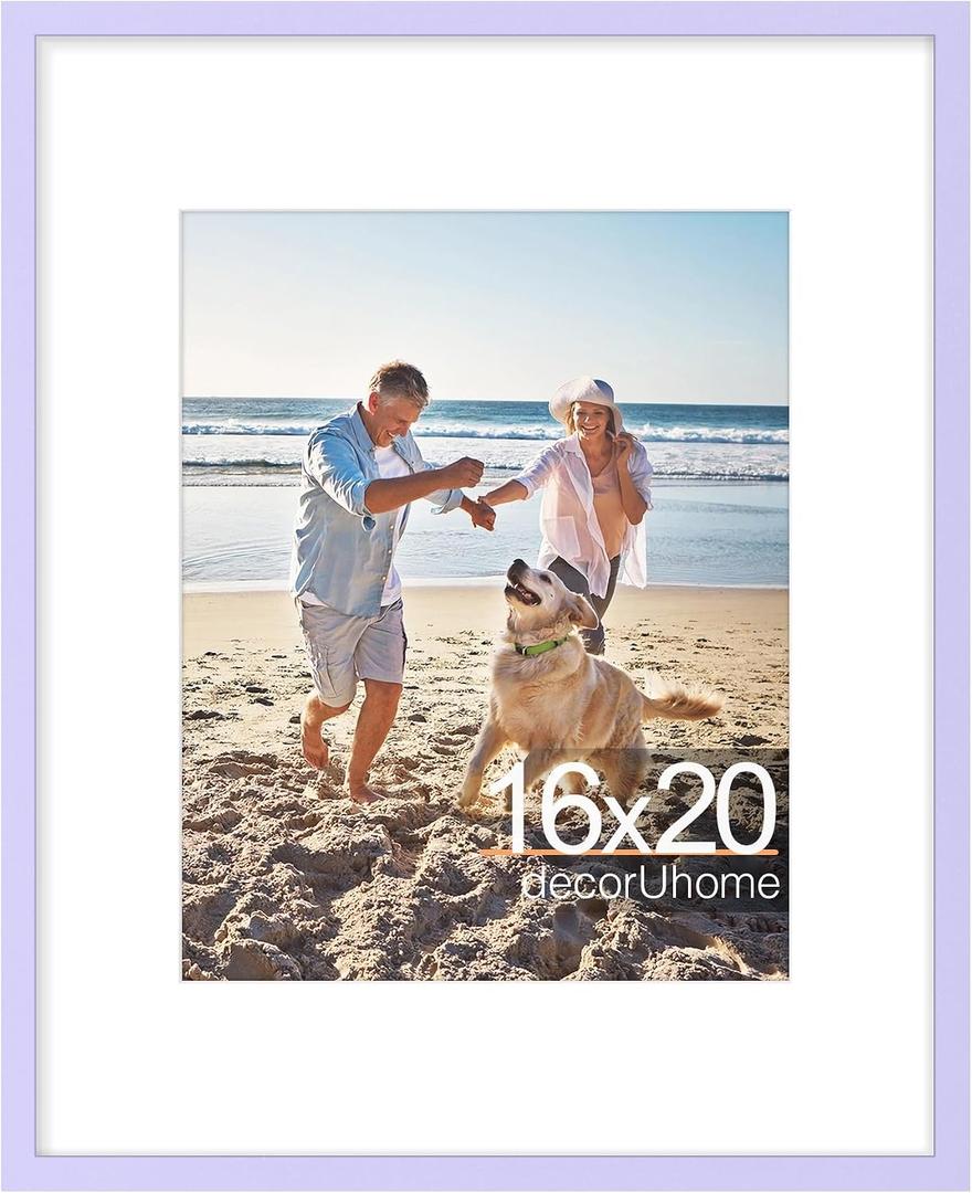 decorUhome 16x20 Picture Frame, Display Pictures 11x14 with Mat or 16x20 without Mat, Wall Hanging Poster Frame, Purple, 1 Pack
