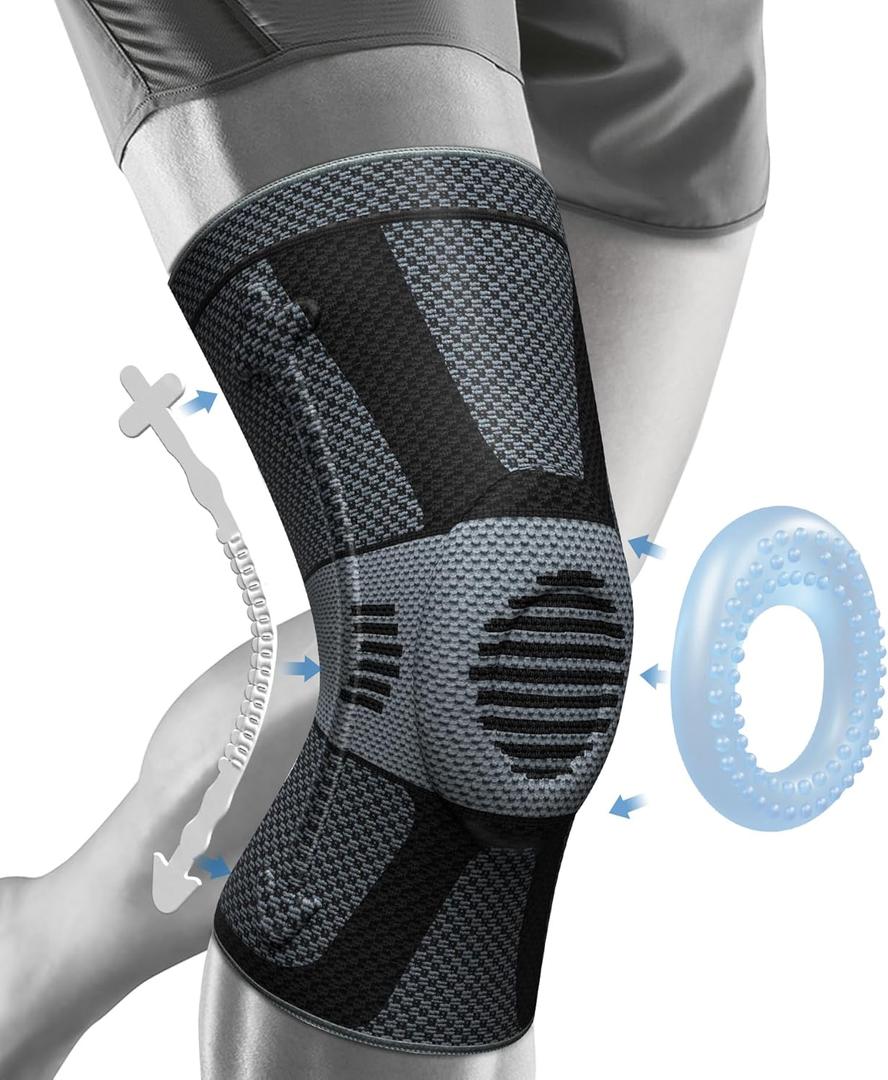 NEENCA Professional Knee Brace for Pain Relief, Medical Knee Compression Sleeve, Knee Support with Horizontal Knit Tech for Meniscus Tear, ACL, Arthritis, Joint Pain, Runner, Workout- FSA/HSA APPROVED (Large, Upgraded Version - Gray Black)