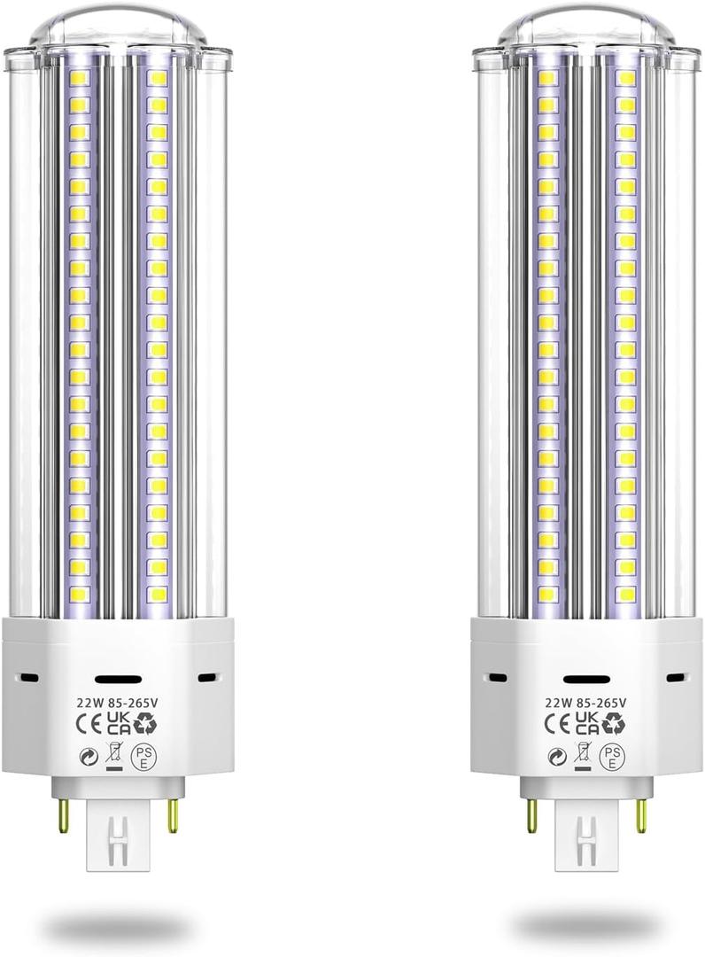 GX24QG24Q LED 4-Pin Base Light Bulb 22W (42W CFLCompact Fluorescent Lamp Equivalent) GX24 LED PL-C Recessed Lamp, RemoveBypass The Ballast, 6000K, 2-Pack, 22 Watts, 2 Pack, Daylight