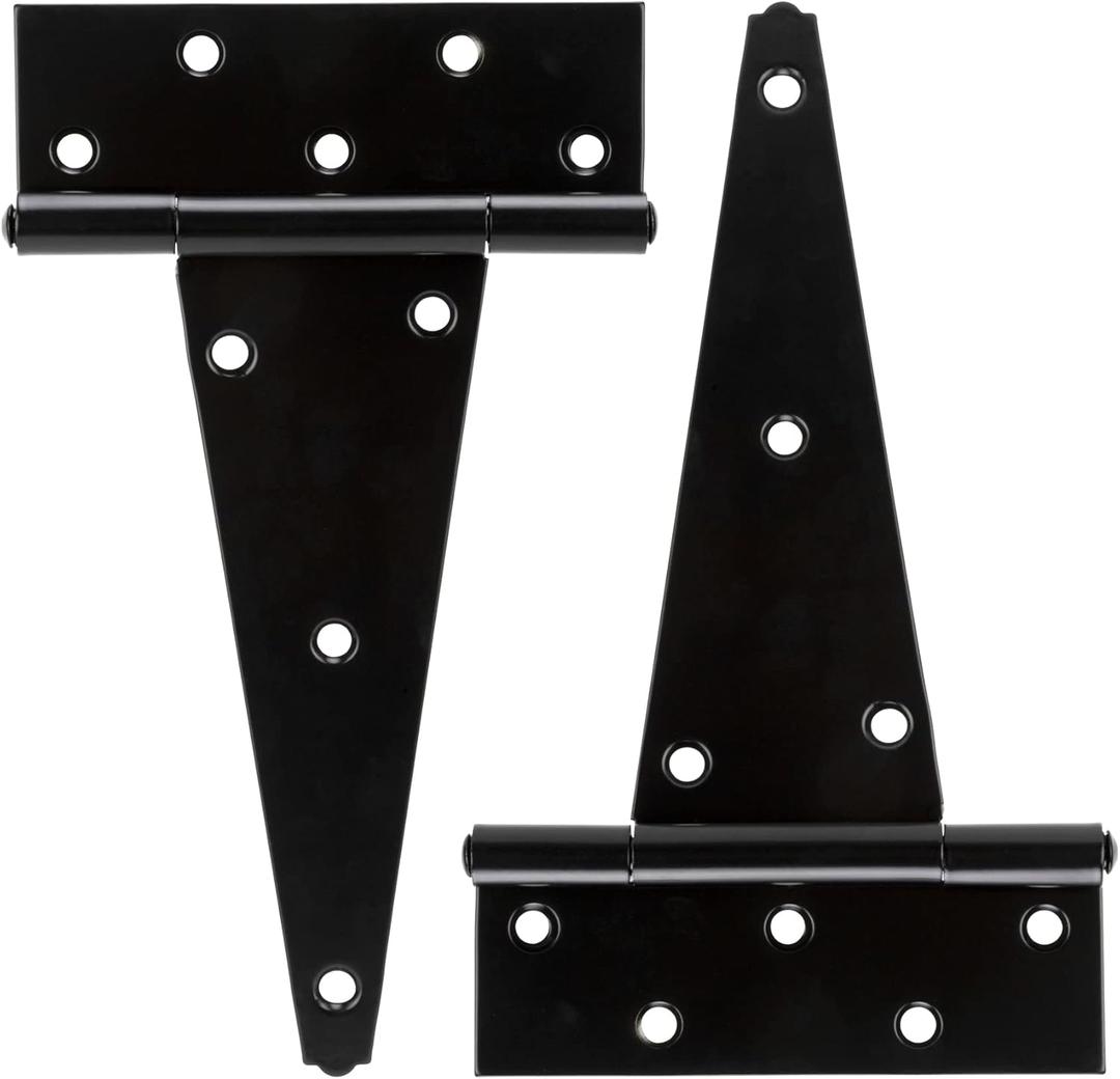 HILLMASTER 10 Inch T-Strap Heavy Duty Shed Door Hinges Gate Strap Hinges Black Tee Hinge Wrought Hardware for Wooden Fences,Yard,Barn Door,Rustproof (2 Pack)