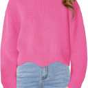 Haloumoning Girls Mock Neck Sweaters Kids Fall Fashion Long Batwing Sleeve Rib Knit Pullover Clothes 5-6 Years (Pink)