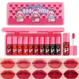 10 Colors Lip Tint Stain Set, Korean Lip Gloss Set, Watery Mini Liquid Lipstick Long lasting, Lightweight, Multi-Use Lip and Cheek Tint, High Pigment, Vivid Color Lip Makeup