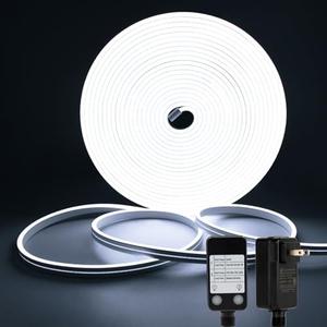 LED Neon Rope Lights, 24V Dimmable LED Strip Lights DIY Flexible Silicone Waterproof Neon Strip Lights for Bedroom Gaming Bedroom Outdoor Decor (Cool White)