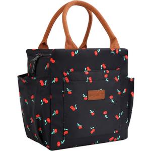 Insulated Lunch Bag for Women Reusable Leakproof - Cherry | Large Capacity, Bottle Holder & Side Pockets, Leakproof Insulated Design, for Work, Travel, Picnic & Daily Use, for Adult