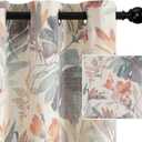 MYSKY HOME Curtains 90 Inch Length Orange Curtains for Living Room Flower Printed Light Filtering Privacy Protect Drapes Set Natural Linen Look Window Treatment Grommet 2 Panels,Coral and Natural