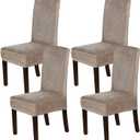 H.VERSAILTEX Dining Chair Covers Stretch for Dining Room Set of 4 Parson Chair Slipcovers Protectors, Soft Thick Solid Velvet Fabric Washable, Taupe