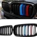 F15 Grill Double Slats Gloss Black Color Compatible with 2014-2018 X5 F15 X6 F16 ABS Color Gloss Black Kidney Grille