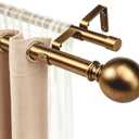 Brass Double Curtain Rods, Heavy Duty Decorative Drapery Rod 60"-107" Inches, Telescoping Drapery Rod with Twisted Cage Finials