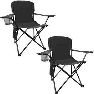 Folding Camping Chair, 225lb Capacity, Includes Cup Holder & Side Storage Bag, 5.5lbs Portable for Beach, Camping, Sport,2PCS Black (20.5"D x 20.5"W x 33.8"H)