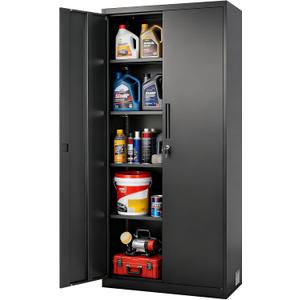 VEVOR Metal Storage Cabinet, Lockable Steel Garage Cabinet with Magnetic Doors and Adjustable Shelves, 2 Keys, 5-Tiers Tall Tool Locker for Home, Office, School, Pantry, Warehouse, Laundry, Black