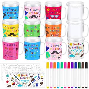 Umigy 12 Set Father's Day DIY Color Your Own Cups Bulk Painting Your Own Mug Craft for Dad 8 oz DIY Drawing Coffee Cup Ideas Father's Day Coloring Party Favors Gifts for Grandpa Home Activities