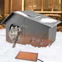 Heated Cat House for Outdoor in Winter, Insulated Heated Outdoor Kitty House with Heating Pad, Outside Winter Warm Shelter for Kittens Stray Cats Rabbits Squirrels (Grey, 21"×13.6"×15.4")