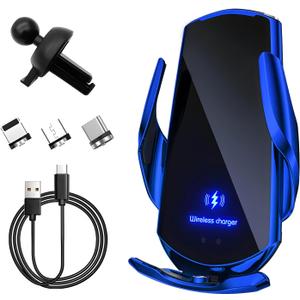 Wireless Car Charger, 15W Fast Charging Mount Electric Induction Car Phone Holder, Universal Auto-Clamping Magnetic Charger Air Vent Mount Bracket for Most Smartphones (Blue)