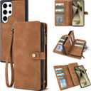 TwoHead for Samsung Galaxy S24 Ultra Wallet Case with Card Holder & Detachable Magnetic Phone Case for Galaxy S24 Ultra,PU Leather Shockproof Protective Phone Cover Wallet(6.8 in,Brown)