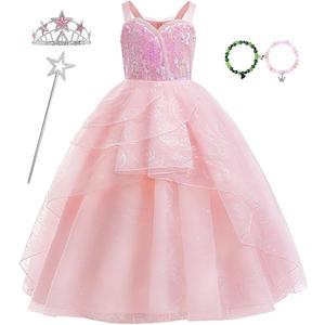 keaiyouhuo Kids Pink Witch Costume for Girls Pink Princess Sequins Tulle Dress Halloween Cosplay Outfits with 140