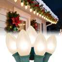 25ft Warm White Christmas Lights Outdoor,Frosted White Christmas Lights with 26 Incandescent Bulbs(1 Spare),Hanging Vintage Christmas Light for Patio Holidays Christmas Tree Decor