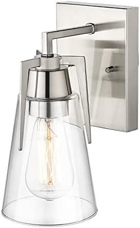EAPUDUN Wall Sconces Bathroom Light Fixtures, Modern Farmhouse 1-Light Bathroom Vanity Light Fixtures, Indoor Wall Lamp in Brushed Nickel Finish, Clear Glass Shade and Metal Base