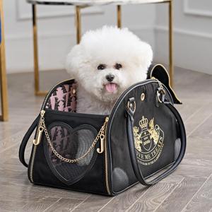 Juicy Couture Give Me Treats Pet Carrier - Stylish Black Travel Bag for Small Dogs and Cats (16.0"L x 10.0"W x 10.0"H)