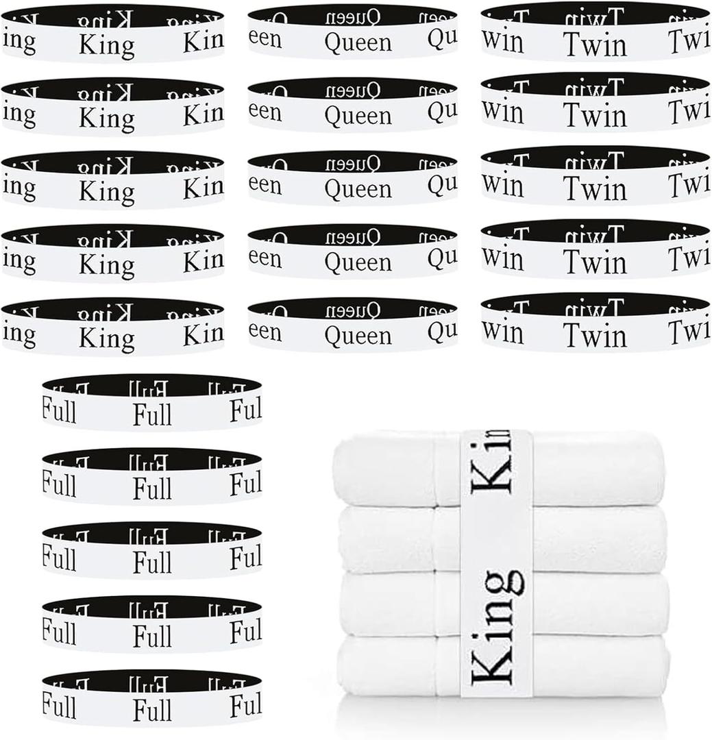 20 Pieces Bed Sheet Organizer Bands, Bed Sheet Size Label Bands for Linen Closet Organizers and Storage, Elastic Bedding Bands Labels for Organizing Bed Sheets (King Queen Twin Full)