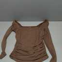 Chunpin Women's Bodysuits Square Neck Long Sleeve Bodysuits Mesh Ruched Thong Body Suit Outfits Going Out Tops (Large)