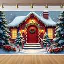 Christmas Candy House Backdrop 7x5FT Merry Xmas Tree Winter Snow Scene Snowflakes Background for New Year Eve Party Decorations Kids Birthday Snow Tree House Decorations Banner