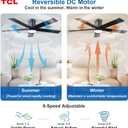 TCL 52" Ceiling Fan with Lights, Black Flush Mount Ceiling Fans with Remote Control, 6 Speeds DC Reversible, Dimmable, Noiseless, Low Profile Ceiling Fans for Bedroom