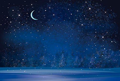 Yeele 8x6ft Winter Night Snowfall Snowflake Photography Backdrops Starry Sky Moon Blurry Fir Trees Pine Forest Background Merry Christmas Happy New Year Party Banner Decoration Studio Props
