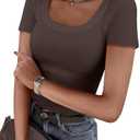 ANRABESS Women Short Sleeve Tops Scoop Neck Ribbed Knit Slim Fitted Basic Tee Shirts Casual Summer Clothes 2025 Fall Outfits, Medium