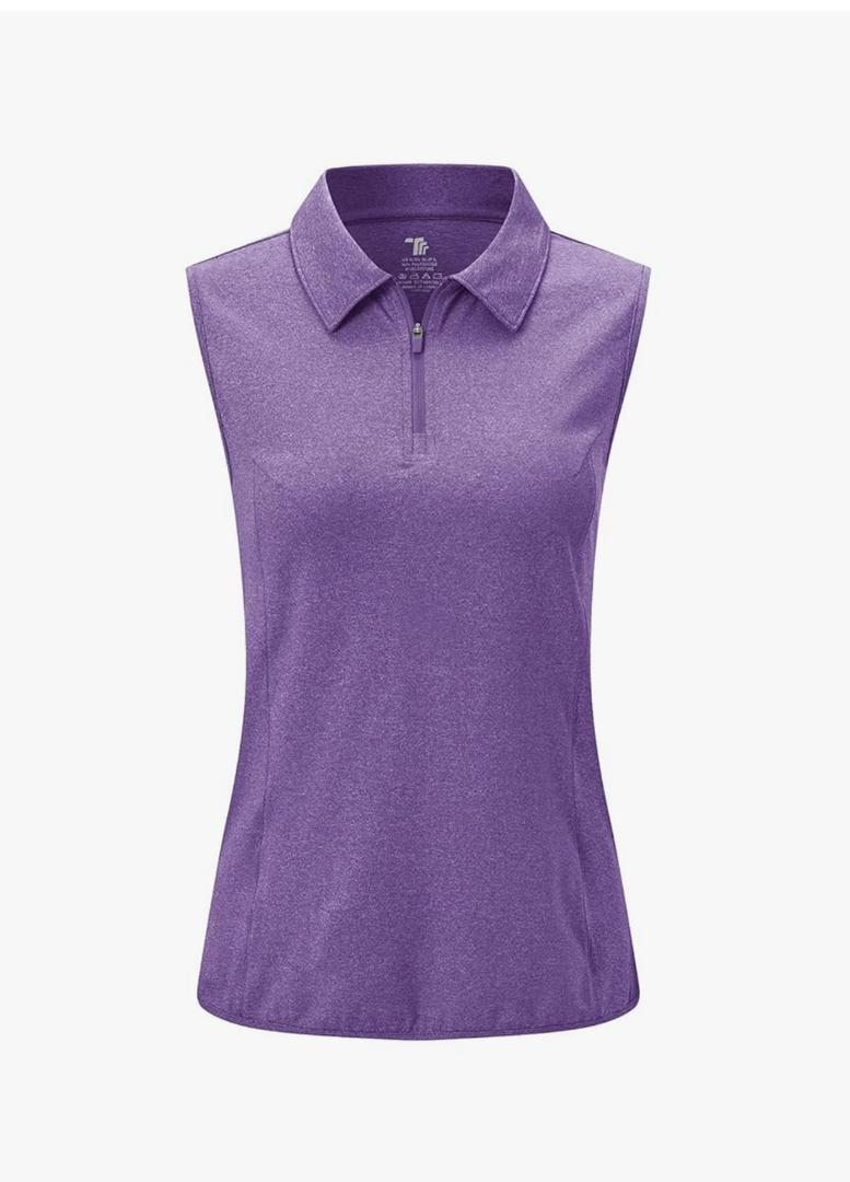 YSENTO Women's Sleeveless Golf Shirts Tops Clothes Collared 1/4 Zip Quick Dry Tennis Polo Shirts Apparel 4XL Purple