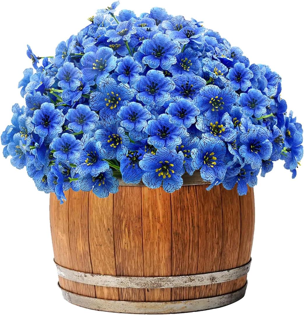 20 Bundles Artificial Flowers for Outdoors, UV Resistant Fake Flowers with Plastic Plants, Silk Faux Flowers for Outdoor Planters, Fake Realistic Flowers Window Box Front Porch Hanging Basket Decor-Blue