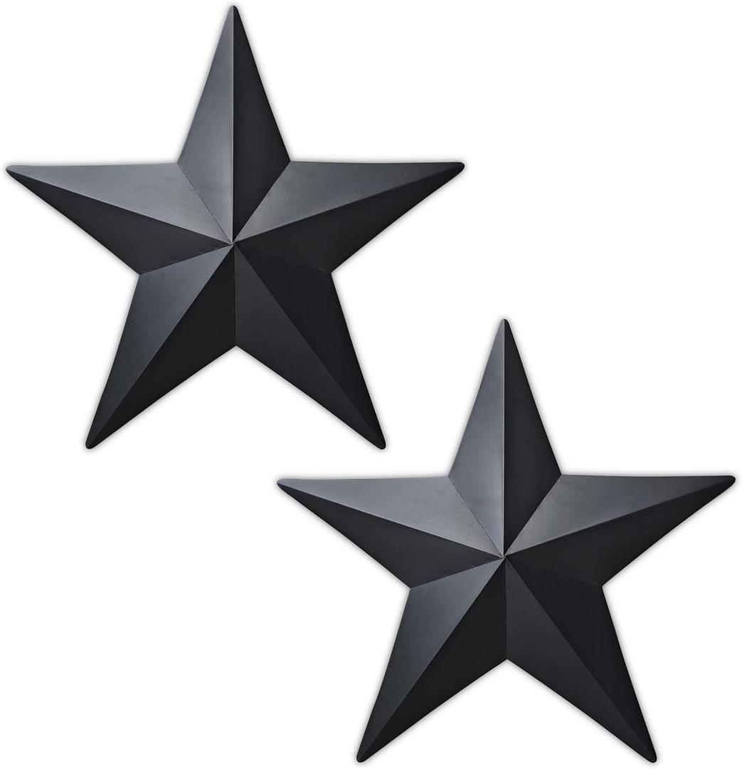 COOZZYHUOR 15.52Pcs Barn Star Wall Decor Texas Stars Art,Metal Stars for Outside Rustic Vintage Western Country Farmhouse Home Decoration (Black)