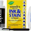 Amodex Ink & Stain Kit with Stain Remover Brushes, Removes Ink, Sharpie, Grease, Food and More, Safe and Effective on Clothes, Leather and Skin, Includes 1 Bottle and 2 Brushes