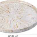 22" Extra Large Round Mother of Pearl Ottoman Tray with Raised Edge – Handcrafted Capiz Shell Serving Tray for Coffee Table, Charcuterie & Breakfast in Bed, Coastal Farmhouse Gift