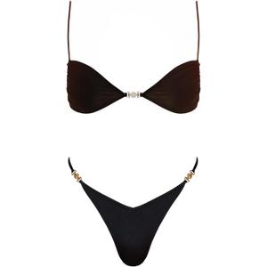 VOLAFA Women's Triangle Bikini Set Tie Solid Sexy Thong Cheeky Two Piece Swimsuit Bathing Suit (4, Black) XL