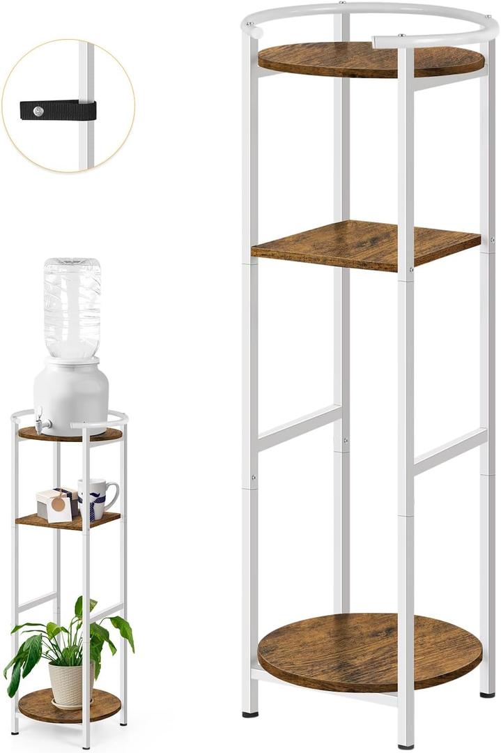 ETELI Water Dispenser Stand 3 Tier Freestanding Water Stand Ceramic Crocks Water Dispenser Storage Drink Dispenser Stand Water Jug for 1-5 Gallon Water Bottle Dispenser Copper Crocks Plant, White