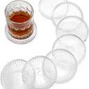 OGANAZI Modern Clear Coaster Set of 8- Glass Coasters for Drinks Crystal Coasters Round Cup Coaster Coffee Table Decor for Office, Kitchen, Bar, Dining Room, Living Room, Patio(Clear)