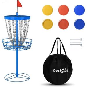 Backyard Disc Golf Basket - Portable 24-Chain Target for Outdoor Practice, Easy Setup Heavy Duty | 6 Discs + Carry Bag + Ground Stake Included | Competition-Spec Size | Rust-Resistant (Blue)