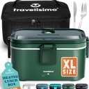 TRAVELISIMO Extra-Large Electric Lunch Box For Adults Holds up to 8 Cups - 100W Heated Lunch Box For Men 1.8L, Portable Food Warmer for Travel & Work, Loncheras Electricas Para Calentar Almuerzo (Dark Green)