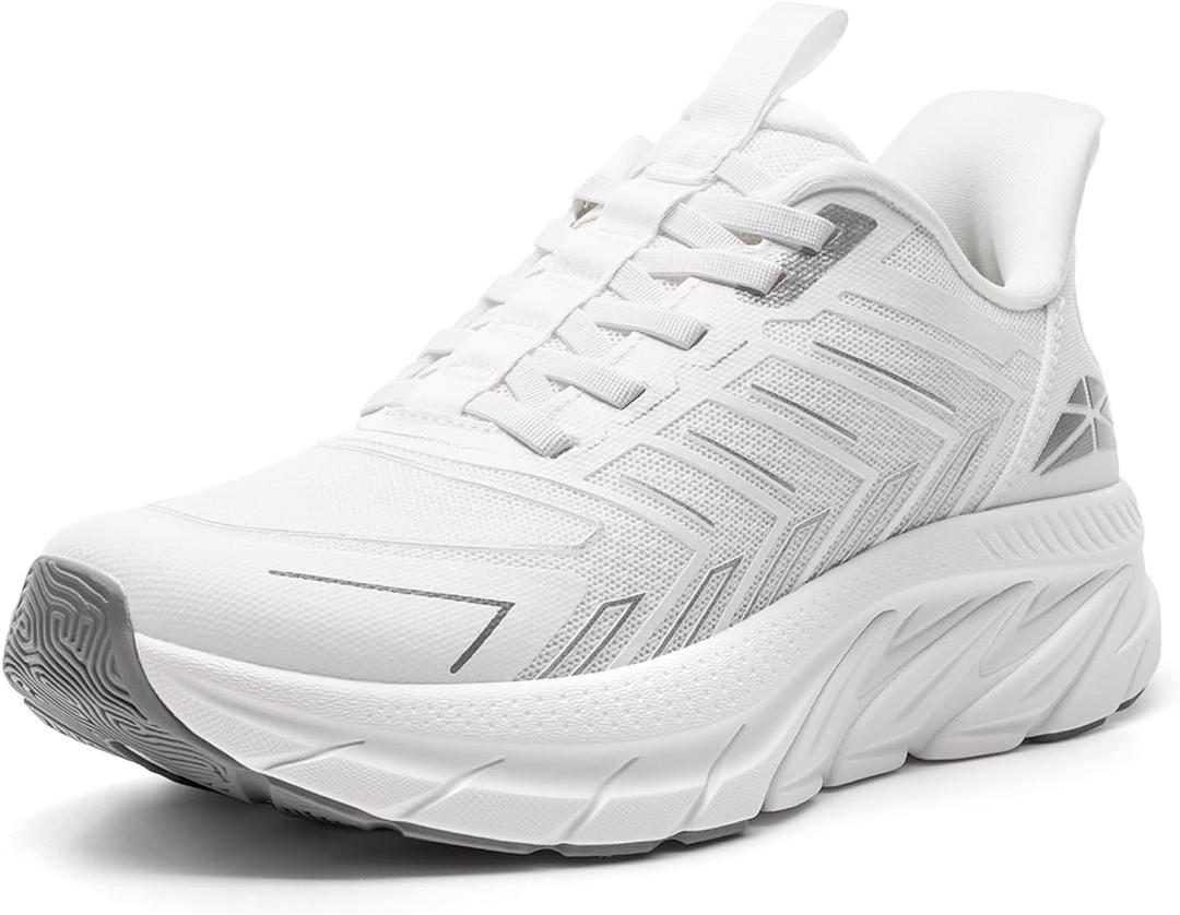 ALLSWIFIT Women's Slip On Walking Shoes Running Comfortable Tennis Breathable Non Slip Athletic Gym Workout Cross Training Fashion Sneakers, Size 8W, White, SARR034W