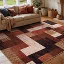 Brown Modern 5x7 Area Rugs for Living Room, Washable Geometric Patchwork Rug for Bedroom Playroom Non Slip Low Pile, Southwestern Rustic Throw Carpet for Entryway Home Office