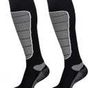 Hylaea Merino Wool Ski Socks, Cold Weather Socks for Snowboarding, Snow, Winter, Thermal Knee-high Warm Socks, Hunting (Large, Black Grey (2 Pairs))