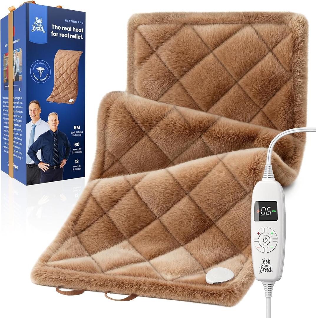 BOB AND BRAD Far Infrared Heating Pad, FSA-HSA Eligible Weighted Electric Heat Pad for Back, Period Cramps & Muscle Pain, 6 Heat Levels, Adjustable Belt, Auto-Off & Moist Heat Therapy, Large 12x24 (Brown)