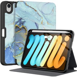 Supveco Case for iPad mini 7 (A17 Pro) 2024/iPad Mini 6 2021 8.3 Inch with Pencil Holder-[Auto Wake/Sleep],Slim Protective Case with Soft TPU Back Cover for iPad mini 7th/6th Generation-Blue